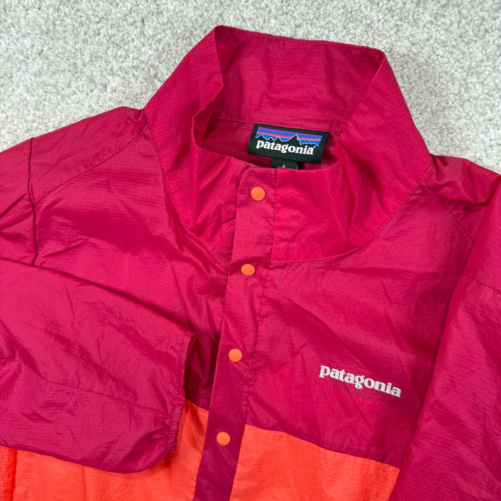 Patagonia Houdini Snap-T Pullover Mens Small Pink Orange Colorblock Windbreaker